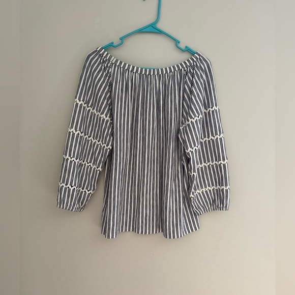 TALBOTS SCOOP-NECK TOP WITH RIC RAC TRIM - STRIPE SIZE L coastal casual - Picture 5 of 5